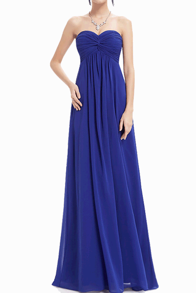 Plus Size Strapless Royal Blue Ruched Evening Gown