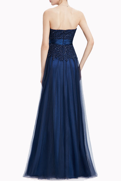 Gatsby Strapless Lace Sequin Blue Evening Gown