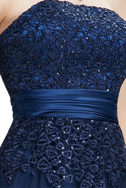 Gatsby Strapless Lace Sequin Blue Evening Gown