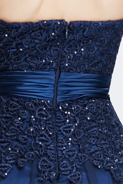 Gatsby Strapless Lace Sequin Blue Evening Gown