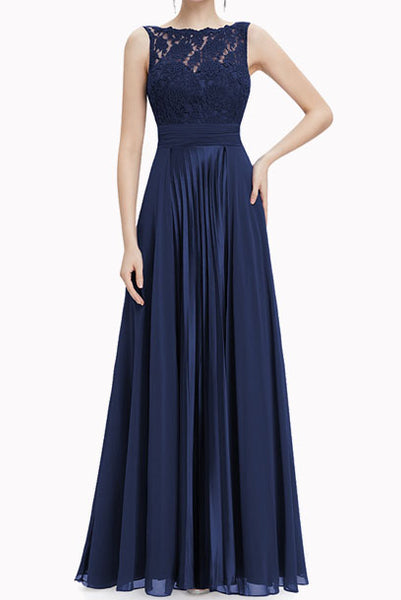 Sleeveless Lace Pleated Evening Gown