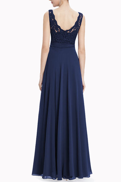 Sleeveless Lace Pleated Evening Gown