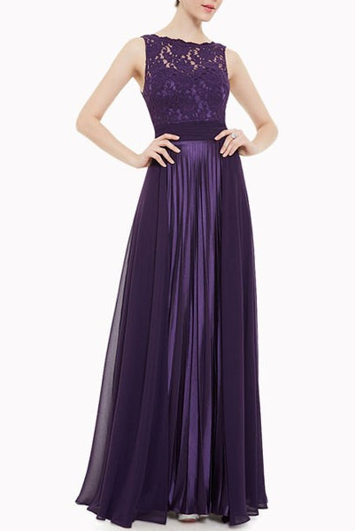Sleeveless Lace Pleated Evening Gown