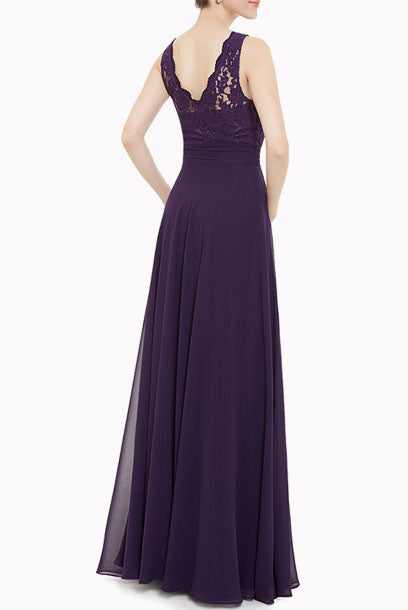 Sleeveless Lace Pleated Evening Gown