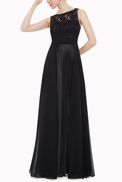 Sleeveless Lace Pleated Evening Gown