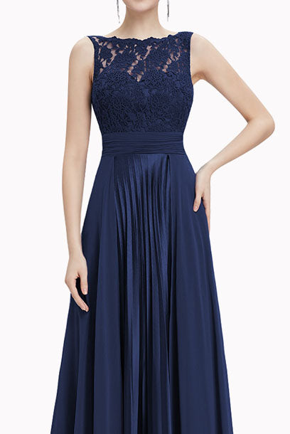 Sleeveless Lace Pleated Evening Gown