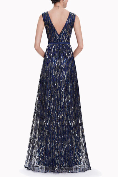 Gatsby Sleeveless V-Neck Sequin Evening Gown
