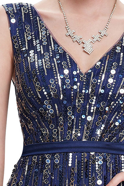 Gatsby Sleeveless V-Neck Sequin Evening Gown