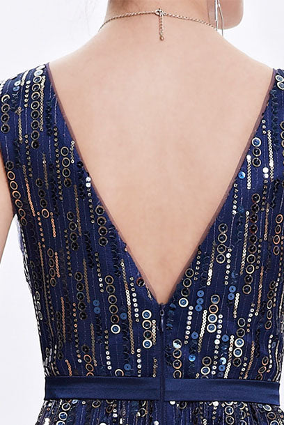 Gatsby Sleeveless V-Neck Sequin Evening Gown