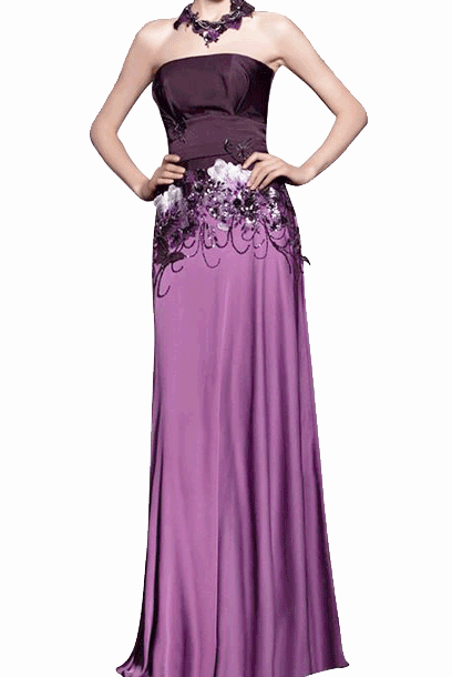 Strapless 3D Embellished Purple Ombre Gown
