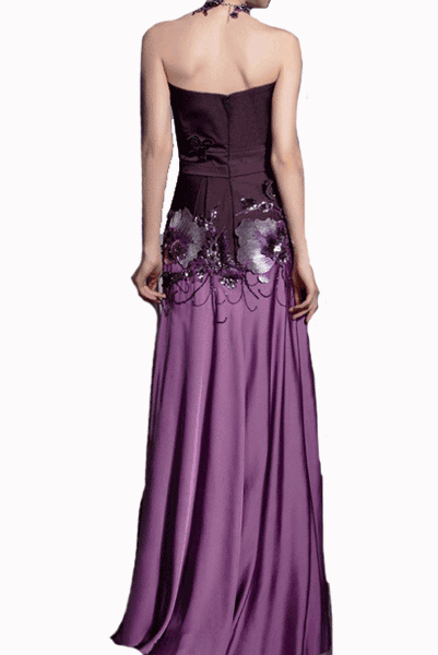 Strapless 3D Embellished Purple Ombre Gown