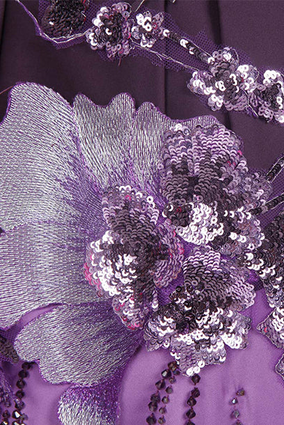 Strapless 3D Embellished Purple Ombre Gown