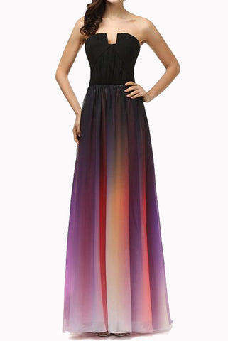 Strapless Ombre Chiffon Evening Gown