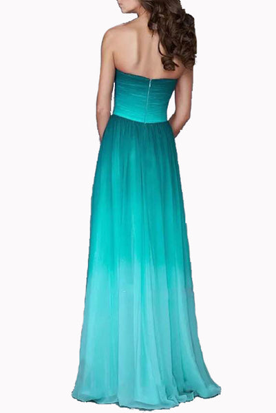 Strapless Sweetheart Turquoise Ombre Gown