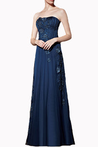 Strapless Bustier 3D Floral Blue Evening Gown