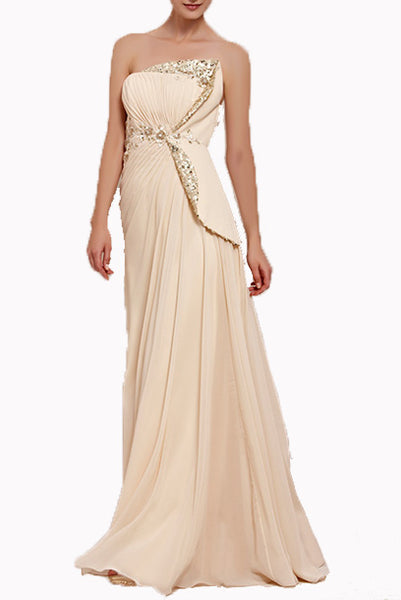 Strapless Sequin Champagne Gold Evening Gown