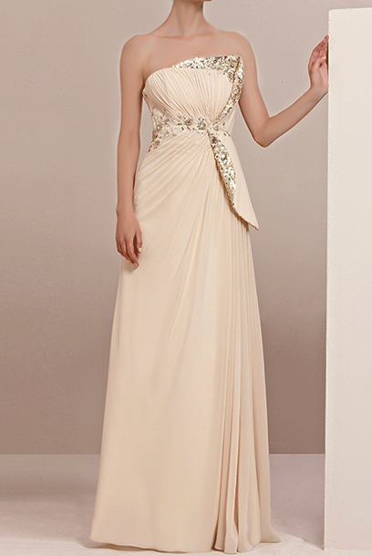Strapless Sequin Champagne Gold Evening Gown