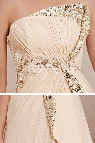 Strapless Sequin Champagne Gold Evening Gown