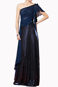 One Shoulder Sequin Goddess Blue Evening Gown