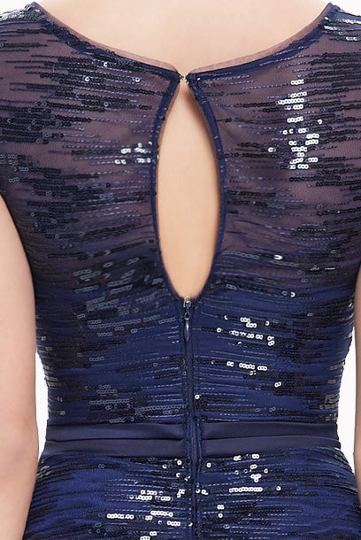 Gatsby Cap Sleeves Blue Sequin Evening Gown