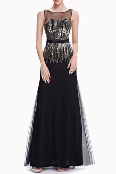 Gatsby Sleeveless Sequin Black Evening Gown