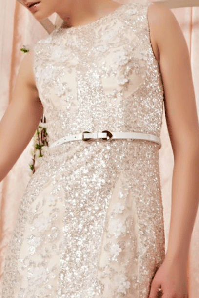 Gatsby Sleeveless 3D Floral Sequin Champagne Pink Evening Gown