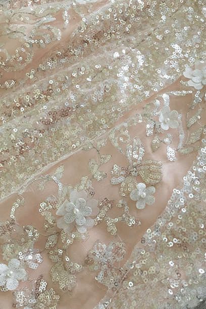 Gatsby Sleeveless 3D Floral Sequin Champagne Pink Evening Gown