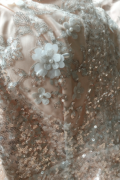 Gatsby Sleeveless 3D Floral Sequin Champagne Pink Evening Gown