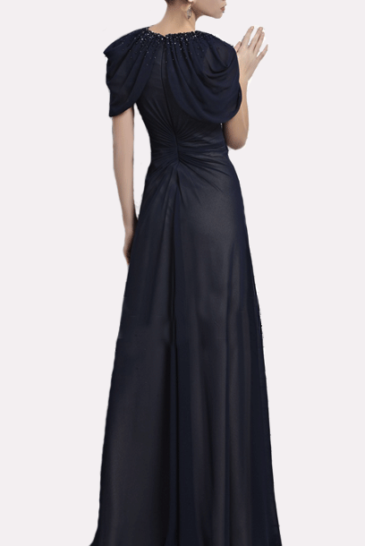 Cape Sleeves Mcqueen V Neckline Blue Evening Gown