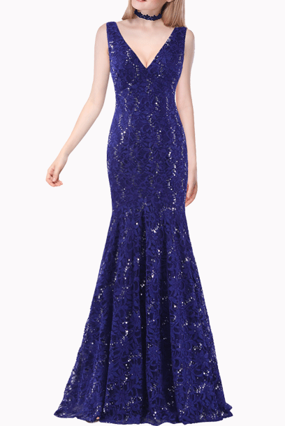 Deep V Neckline Lace Mermaid Evening Gown