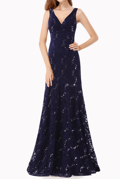 Deep V Neckline Lace Mermaid Evening Gown