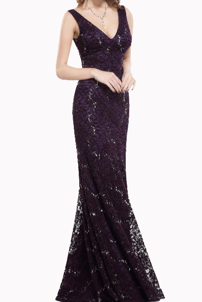Deep V Neckline Lace Mermaid Evening Gown