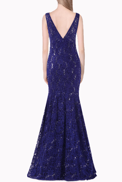 Deep V Neckline Lace Mermaid Evening Gown