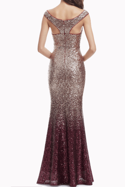 Gatsby Sequin Off Shoulder Red Ombre Evening Gown