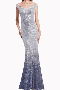 Gatsby Sequin Off Shoulder Silver Ombre Evening Gown