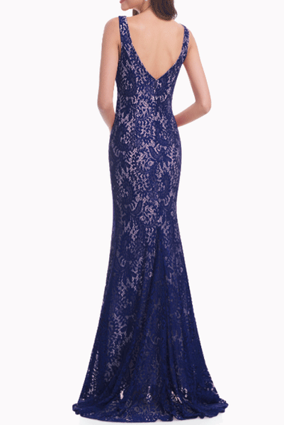 Sleeveless Fit & Flare Lace Evening Gown