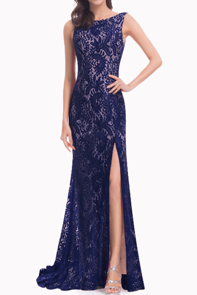 Sleeveless Fit & Flare Lace Evening Gown