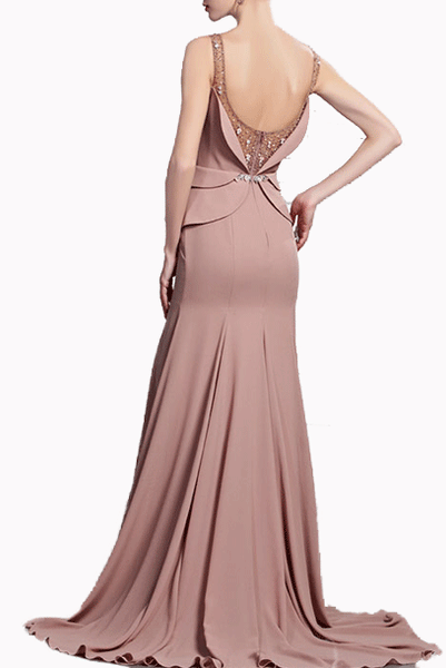 Sleeveless Embellished Dusty Pink Evening Gown