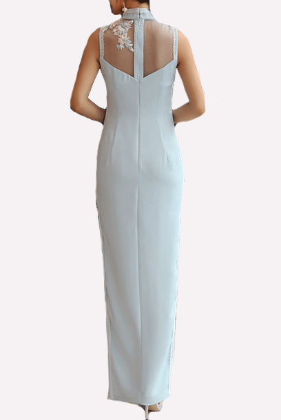 Sleeveless Embroidered Floral Cheongsam Gown