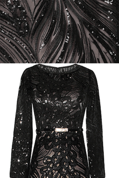 Long Sleeves Sequin Black Evening Gown