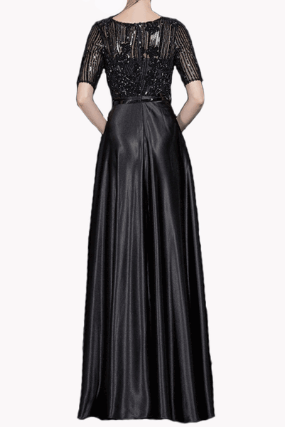 Short Sleeves Sequin Black Evening Gown