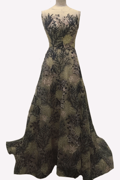 Sleeveless Floral Lace Embroidered Evening Gown