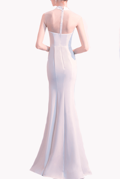 Sleeveless Embroidered White Qipao Cheongsam Gown