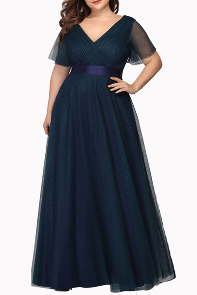 Bell Sleeves Mesh Evening Gown