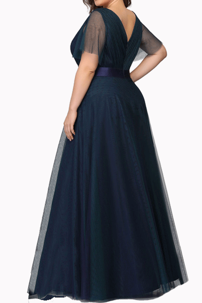 Bell Sleeves Mesh Evening Gown