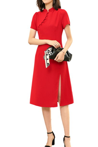 Short Sleeves Red Cheongsam