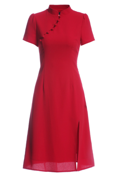 Short Sleeves Red Cheongsam