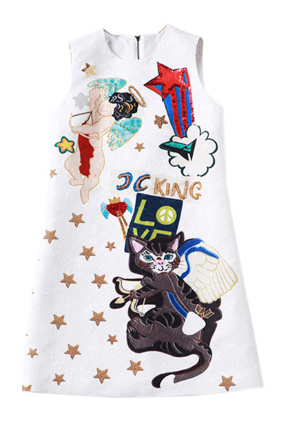 Sleeveless Cat Embellishments Shift Dress
