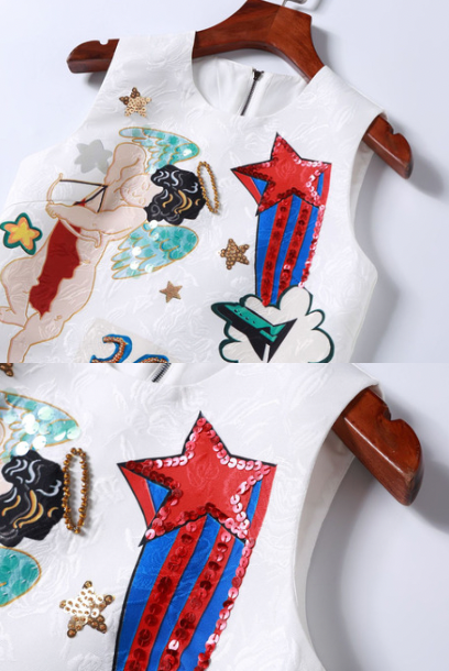 Sleeveless Cat Embellishments Shift Dress