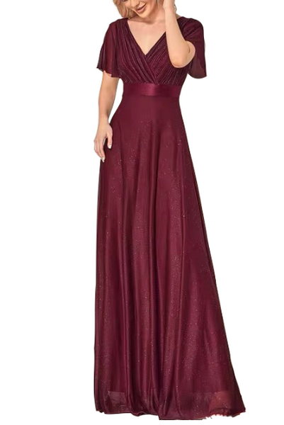 Bell Sleeves Navy Evening Gown